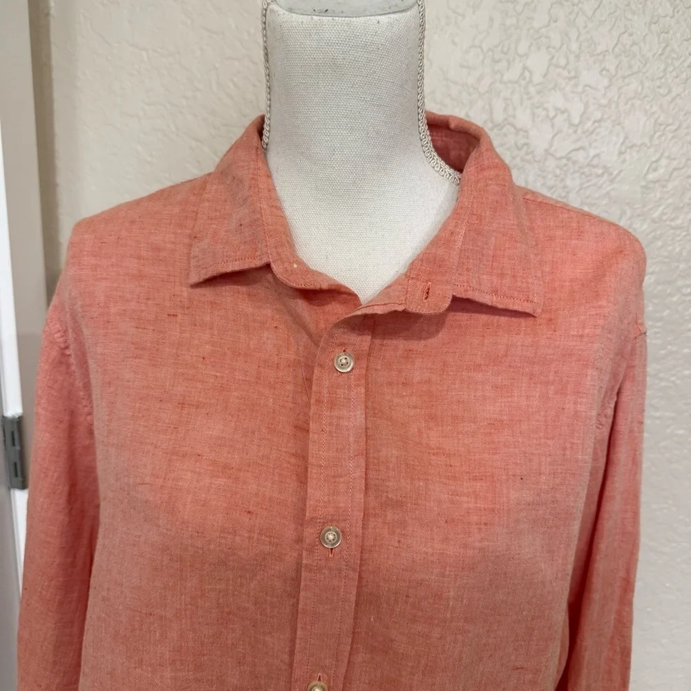 Banana Republic Linen-Cotton Blend Untucked Slim Fit Size XL in Corral Orange